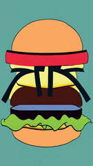 Minimal background for fast food concept. Hamburger cartoon style on background.  rendering illustration. Clipping path of each element included.
