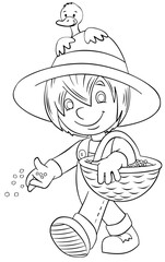 Farmer girl. Element for coloring page. Cartoon style.