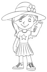 Girl. Element for coloring page. Cartoon style.