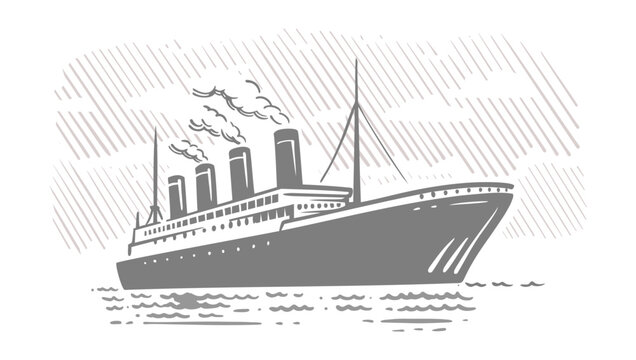 Ocean Liner in sea. Vintage steam transatlantic ocean cruise ship.