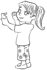 Selfie girl. Element for coloring page. Cartoon style.