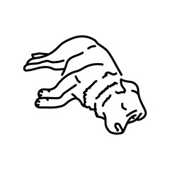 Weakened dog is seriously ill color line icon. Symptom of the disease.