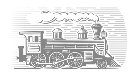 Locomotive train vehicle. Express engraving