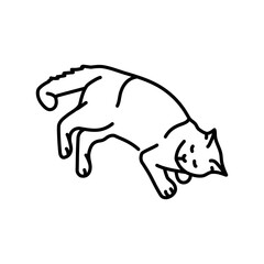 Weakened cat is seriously ill color line icon. Symptom of the disease.
