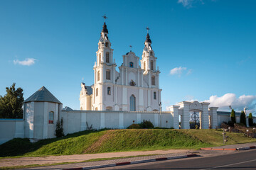 Old Roman Catholic Church of St. Michael the Archangel in Ivenets, Belarus. Religion and worship concept.