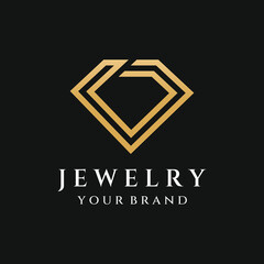 Jewelry ring abstract logo template design with luxury diamonds or gems.Isolated on black and white background.Logo can be for jewelry brands and signs.