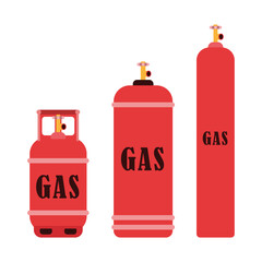 Gas cylinders dangerous, explosive. Gas cylinders with high pressure and valves. Metal tanks with industrial liquefied compressed oxygen, oil, petroleum, LPG propane gas containers and bottles set.