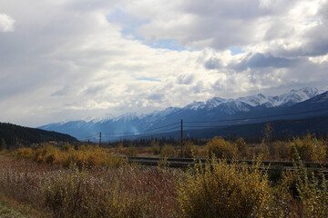 Snowy mountain and railway landscape