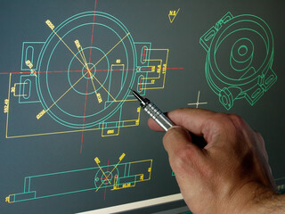 Fototapeta premium enginer working on computer at mechanical piece cad design