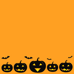 Template with Halloween pumpkins and bats. Place for your text.