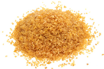 Bulgur wheat isolate. A hill of bulgur grains on a white background