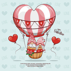 Valentines Day Balloon With Cute Gnome, Cute Cartoon Illustration