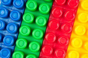 Educational toy, constructor for children Isolated on white background. Top view with copy space.