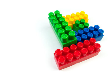 Educational toy, constructor for children Isolated on white background. Top view with copy space.