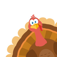 Turkey Bird Cartoon Mascot Character Peeking From A Corner. Vector Hand Drawn Illustration Isolated On Transparent Background
