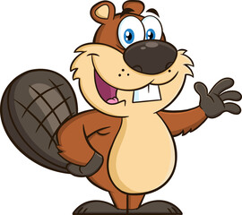 Beaver Cartoon Mascot Character Waving For Greeting. Vector Hand Drawn Illustration Isolated On Transparent Background © HitToon.com