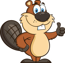 Beaver Cartoon Mascot Character Giving A Thumb Up. Vector Hand Drawn Illustration Isolated On Transparent Background © HitToon.com