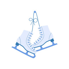 Ice skater shoes hanging on the wall. Vector illustration