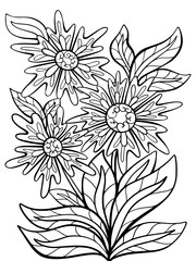 graphic flowers bouquet plant coloring page antistress vector isolated on white background contour illustration for children and adults