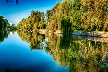 A view of the Bega river early in the morning with clear blue sky. HDR image.