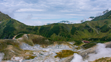 Naklejka na ściany i meble Sulfur geothermal springs in the Japanese Alps