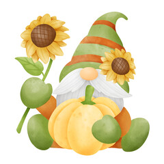 Gnome With Sunflower and Pumpkin