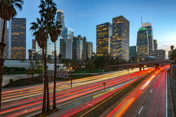 Los Angeles skyline and traffic long exposure