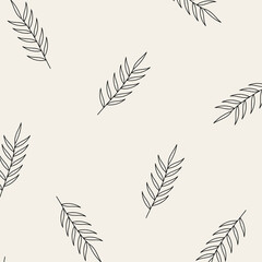 Seamless pattern of leaves and flowers. Background with hand drawn texture of leaves and flowers. Decorative nature background. Vector illustration