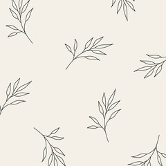 Seamless pattern of leaves and flowers. Background with hand drawn texture of leaves and flowers. Decorative nature background. Vector illustration