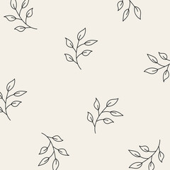 Seamless pattern of leaves and flowers. Background with hand drawn texture of leaves and flowers. Decorative nature background. Vector illustration