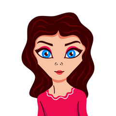 Cartoon girl illustration, Hot pink dress, Beautiful girl