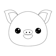 Contour drawing pig on white background. Drawing engraving. Cartoon vector illustration. Isolated vector signs symbol. Education background. Cute symbol.children's coloring book