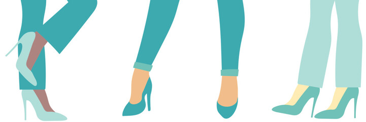 Women legs wearing jeans and stiletto heels background