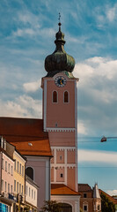 Beautiful summer view at city center Landau, Isar, Bavaria, Germany