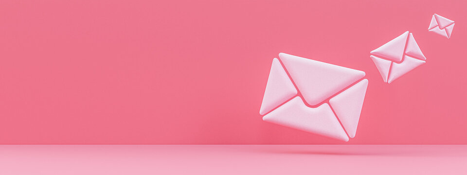 3d mail envelopes icons with pink background, 3D render.