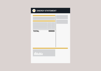 A blank paper electricity bill detailing a monthly energy consumption