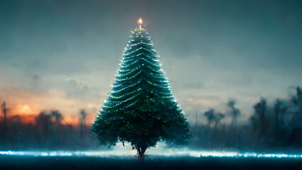 Landscape christmas tree, realistic and dark