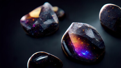 Luxurious, beautiful galaxy opal gemstone, illustration 3D.