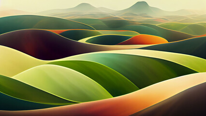 Organic abstract landscape, with mountain and green colors