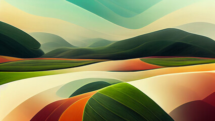 Organic abstract panorama, with mountain lines and green colors