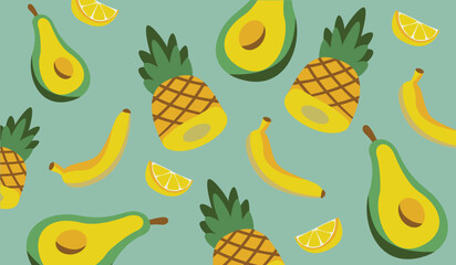 Colorful tropical fruit pattern background vector design