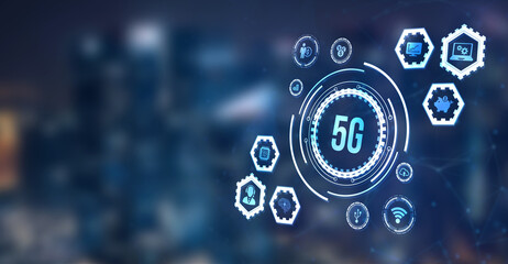 Internet, business, Technology and network concept. The concept of 5G network, high-speed mobile Internet, new generation networks. 3d illustration.