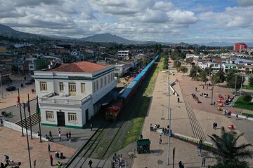 Fototapeta na wymiar Aerial photo of the sabana train station in zipaquira colombia