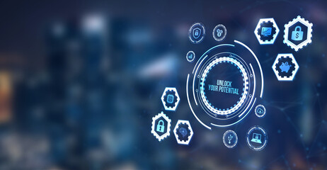 Internet, business, Technology and network concept. Cyber security data protection business technology privacy concept. 3d illustration