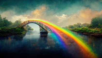 illustration way over the rainbow bridge - obrazy, fototapety, plakaty