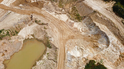 Aerial view of the mining quarry. Industrial landscape sand and desert.