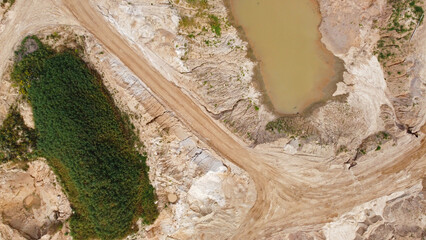 Aerial view of the mining quarry. Industrial landscape sand and desert.