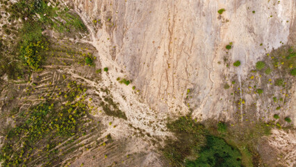 Aerial view of the mining quarry. Industrial landscape sand and desert.