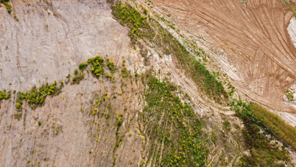 Aerial view of the mining quarry. Industrial landscape sand and desert.