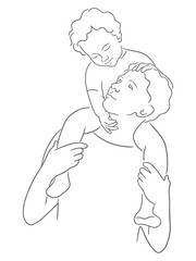 Vector sketch illustration of father holds smiling son. Parent and child, happy family concept